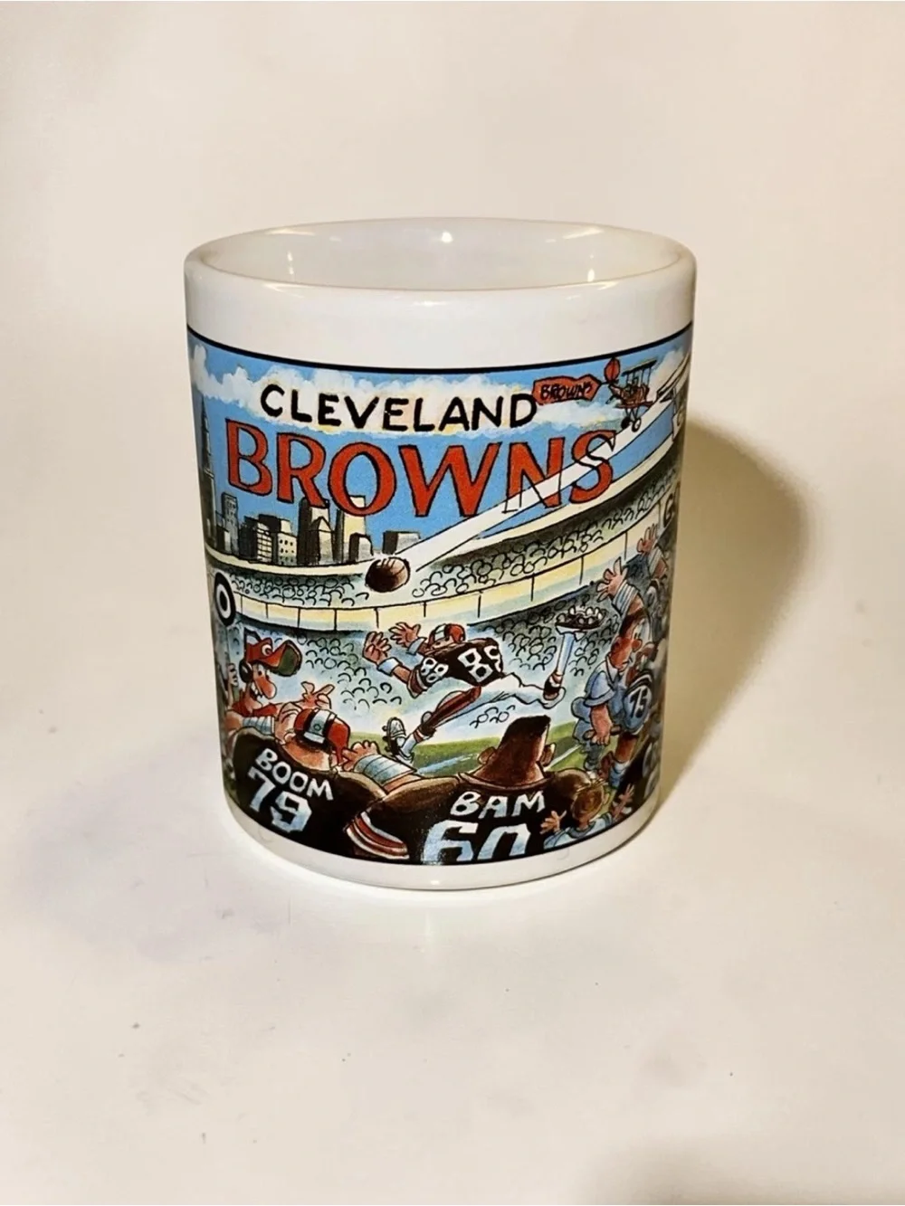 Vintage 1989 Cleveland Browns Coffee Mug Cartoon Stadium Art by Bruce Day